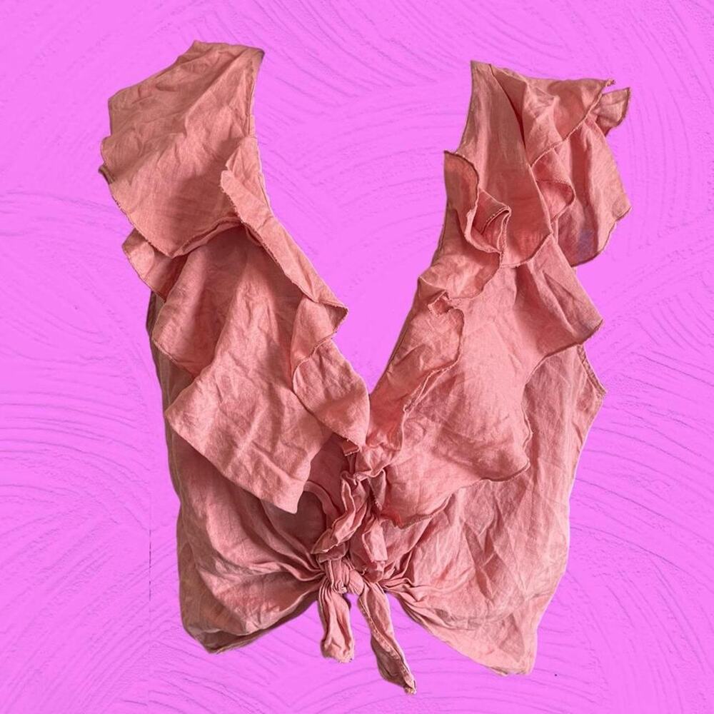Zara dusty pink linen ruffle crop top